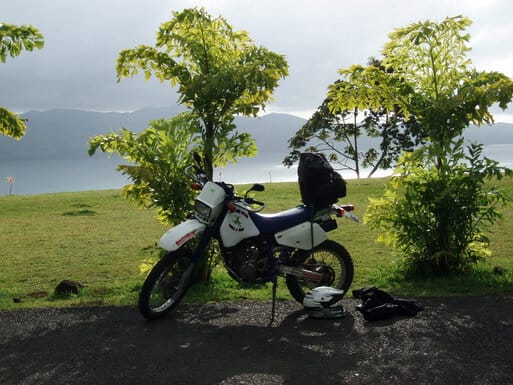 Bike with garden and view behind it