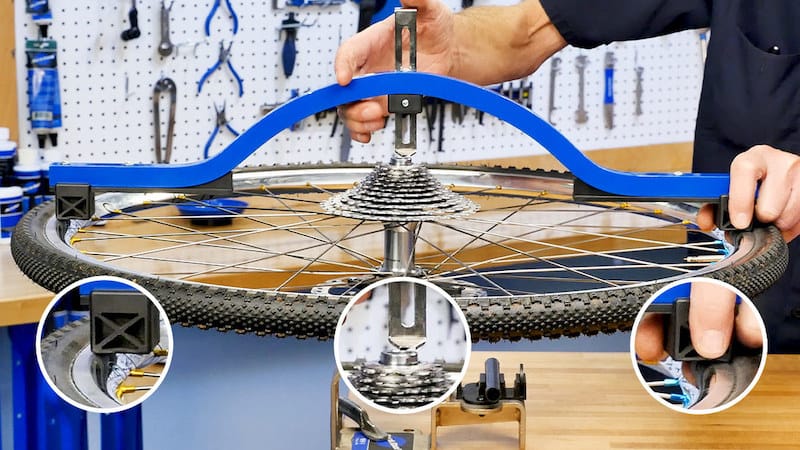 Using a Park Tool wheel dish measuring tool