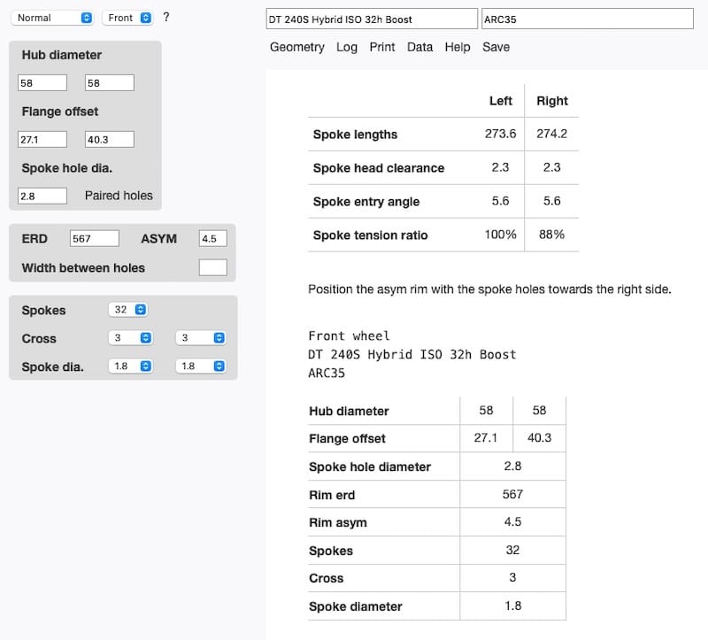 Spoke Calculations - front